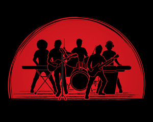 Music Bands designed on sunset background graphic vector