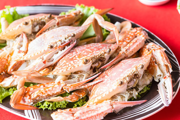 Steamed crabs serving seafood