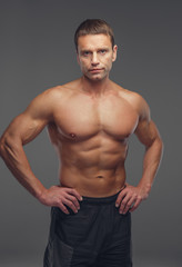 Middle age shirtless muscular man.