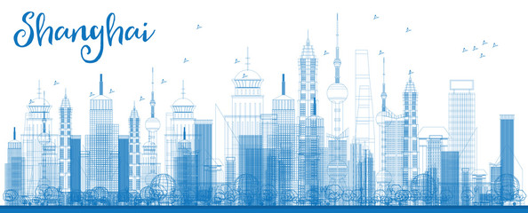 Fototapeta na wymiar Outline Shanghai skyline with blue skyscrapers.