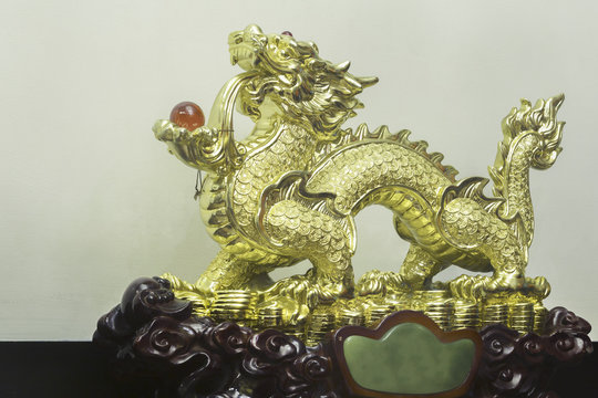 Gold Chinese Dragon Statue.