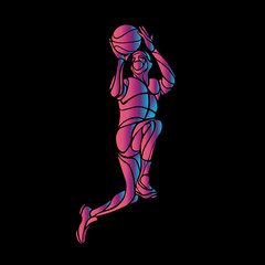 Basketball player Slam Dunk Neon Glow Silhouette