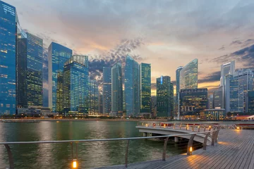 Rolgordijnen Singapore Skyscrapers by Marina Bay © David Gn