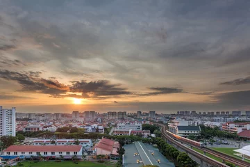 Gordijnen Sunrise over Eunos Residential Area in Singapore © David Gn