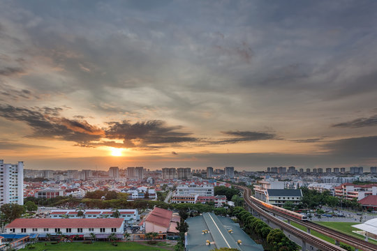 Sunrise Over Eunos Residential Area In Singapore