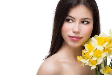 beautiful woman with daffodils
