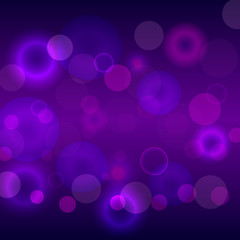 Purple lights abstract background with bokeh effect. Graphic vector design illustration