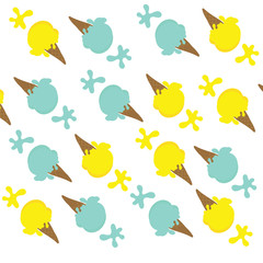 Seamless of lemon ice cream and blue mint ice cream with splash