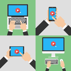 play video with electronic devices. smart phone, tablet, laptop,
