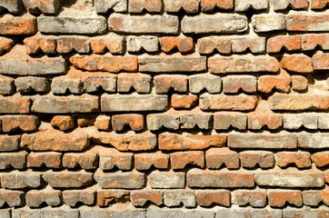 Wall of old brick house closeup