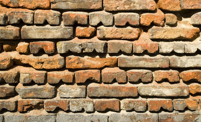 Wall of old brick house closeup