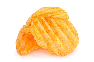 Potato ribbed chips on white