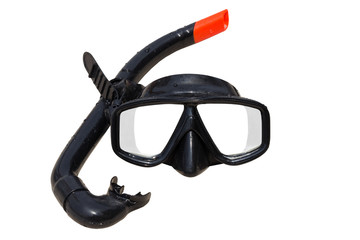 Diving mask and snorkel on white background - obrazy, fototapety, plakaty