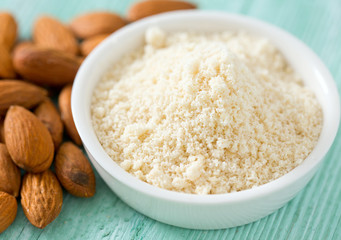 almond flour on wooden surface