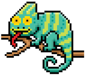 Vector illustration of Cartoon Chameleon - Pixel design