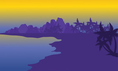 Silhouette of beach with purple backgrounds