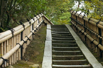 Stone stairs with rails bamboo