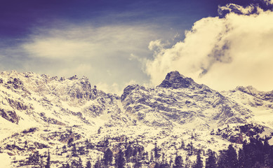 Retro old film stylized picture of Tatra Mountains, view from Lake Morskie Oko, Poland. © MaciejBledowski
