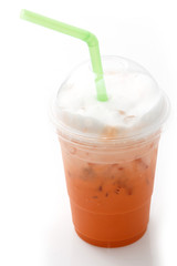 Ice red tea in takeaway cup isolated on white background