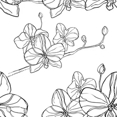 Photo sur Plexiglas Orchidee Modèle sans couture abstrait avec fleur d& 39 orchidées noires sur Bac blanc