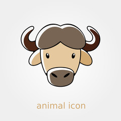 Buffalo bison ox flat icon. Animal head vector