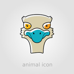 Ostrich flat icon. Animal head vector