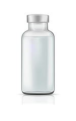 Template of transparent glass bottle with rubber cap. 