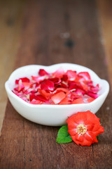 red rose and ceramic  on old wooden