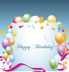Modern colorful birthday background with balloons and confetti place for text. Vector Illustration. EPS 10.