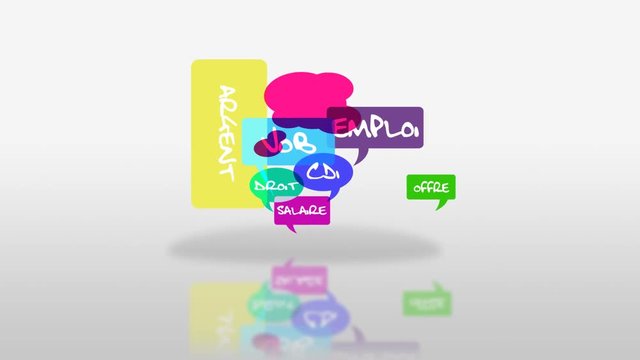 Emploi salaires recherche jobs contrat droit et code du travail bulles de couleur animation