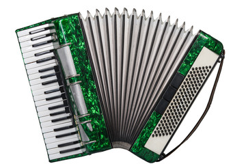 green accordion isolated on white background