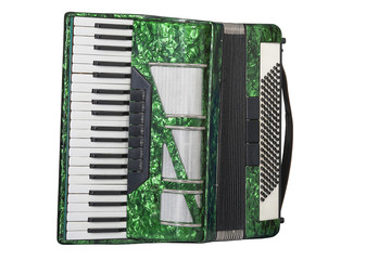 green accordion isolated on white background