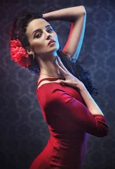Fototapete Rund Porträt einer hübschen Flamenco-Tänzerin © konradbak
