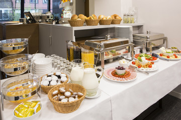 Breakfast buffet at hotel restaurant