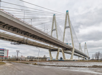 A view of The Bolshoi Obukhovsky Bridge in Saint-Petersburg