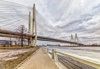 A view of The Bolshoi Obukhovsky Bridge in Saint-Petersburg