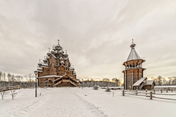 A winter view of of Pokrovskaya church at Bogoslovka manor in Saint-Petersburg