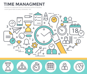 Time management concept illustration, thin line flat design