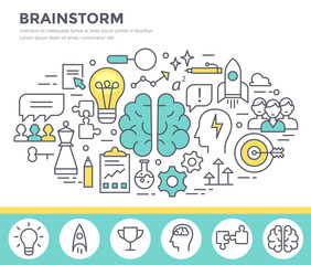 Brainstorm  concept illustration, thin line flat design
