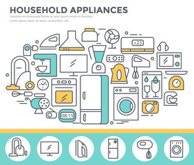 Household appliance shop concept illustration, thin line flat design