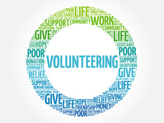 Volunteering word cloud collage, concept background
