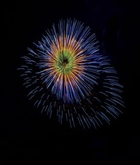 Blue fireworks in dark background, orange red fireworks isolated in dark, colourful fireworks, New year, Christmas holidays, Independence day, explode, fireworks festival in Malta 