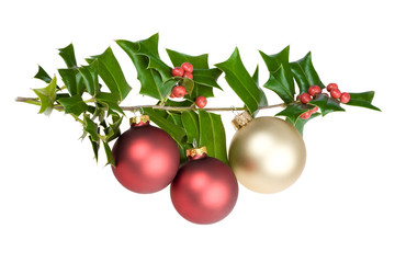 butcher broom with christmas red and gold decorations isolated