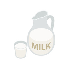 Pitcher and glass of milk icon, isometric 3d style 