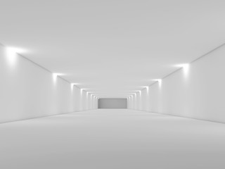 Abstract long empty white tunnel interior 3d