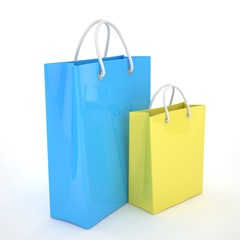 Paper Shopping Bags isolated on white background. 3d rendering.