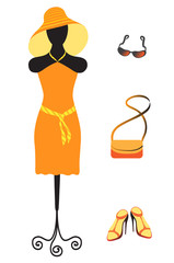 fashionable accessories summer beach dress glasses bag shoes hat