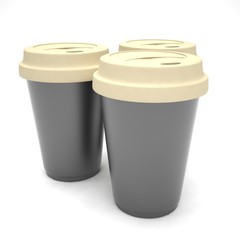Three paper coffee cups. 3d rendering.
