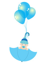 baby in an umbrella on balls, vector background