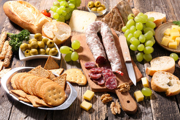 assorted cheese, salami and bread
